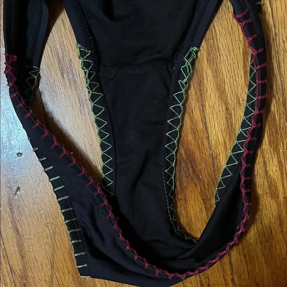 Lucky Brand Black Bikini Bottom with Colorful Stitching Swimwear Size Small